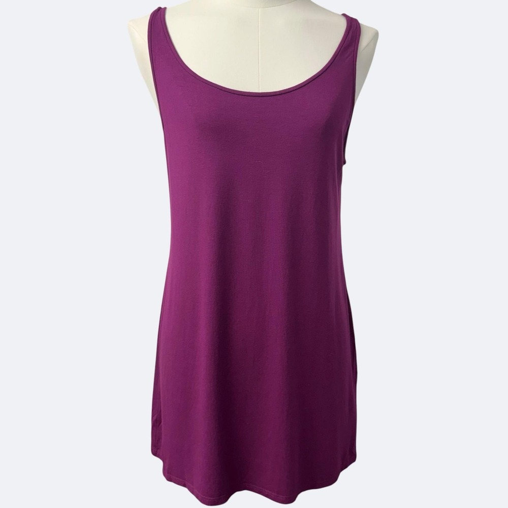 Eileen Fisher Tank Tunic Top Womens SP Purple Scoop Neck Jersey Stretch Made USA